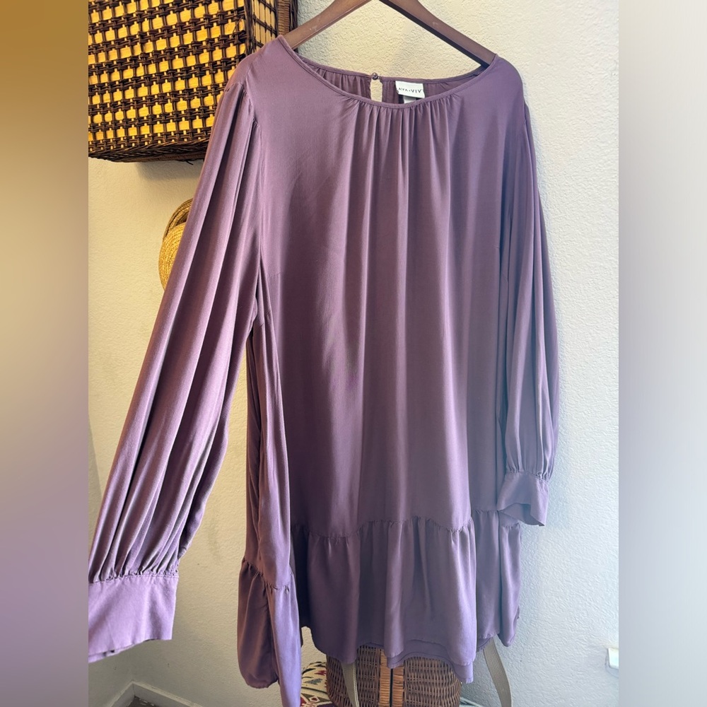 Ava & Viv Babydoll Dress MAUVE Purple Boatneck Flowy Pockets Cuffed 1x